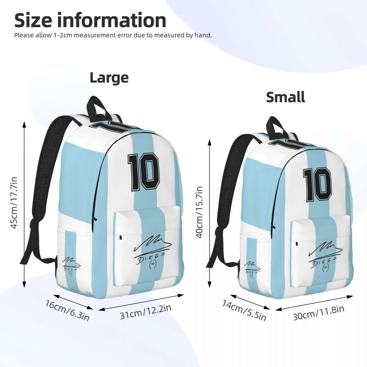 D10S Argentina 86 Diego Maradona D10 Backpack for Soccer Bag Football Schoolbag for Boy Girl Kids Daypack Durable