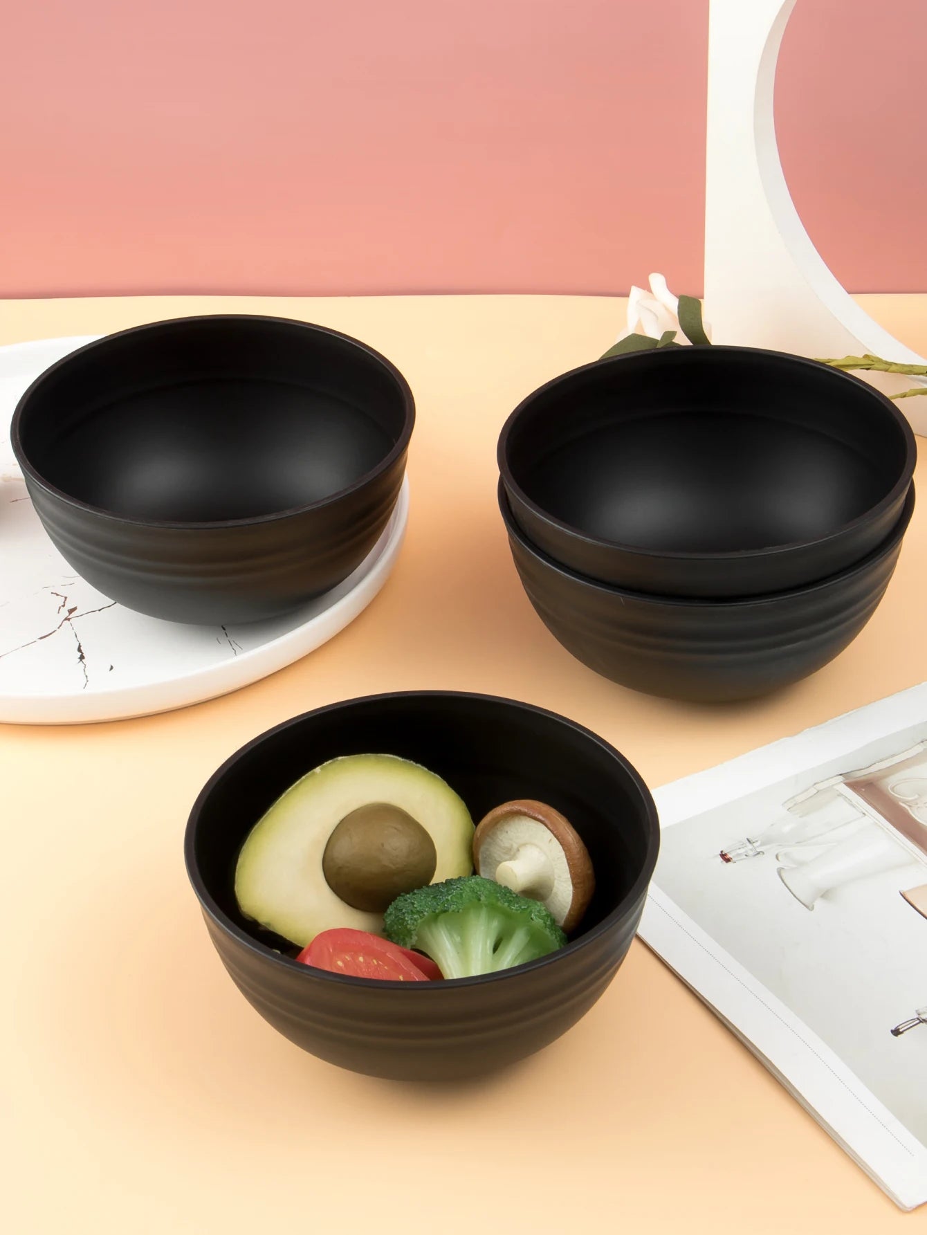 Black Grain Bowl Set &mdash; Reusable Plastic Dinner Bowls for Indoor &amp; Outdoor Use (4/6/8 Pcs) — view 3 of dining & tableware