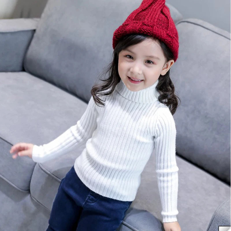 Fashion Baby Girls Winter Turtleneck Knitted Sweaters Clothes 2023 Autumn Children Boys Pullover Kids Knitwear Versatile