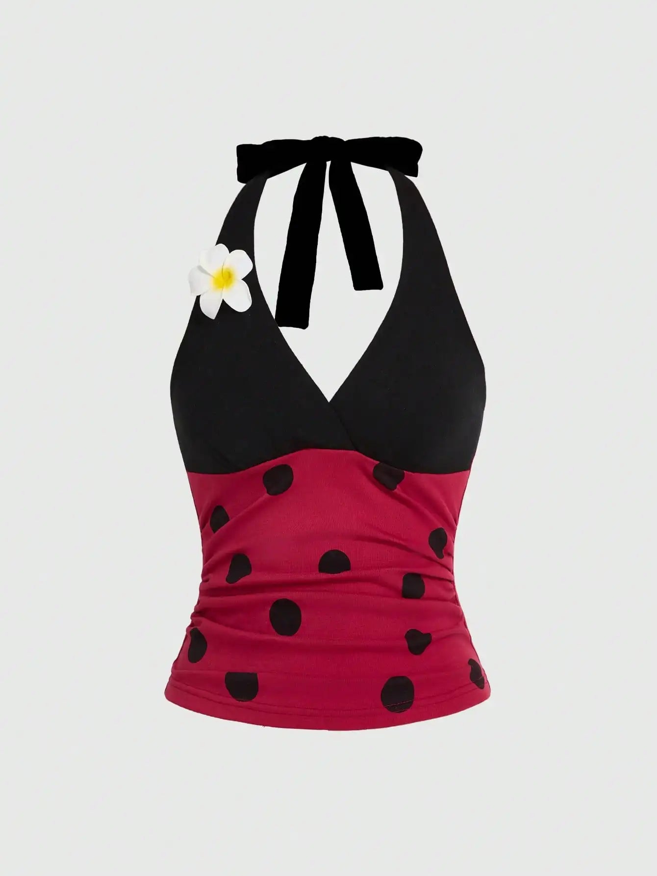 Polka-Dot Halter Tank Top — Retro Floral-Trim Pin-Up Cami for Summer Dates — view 6 of tanks & camisoles