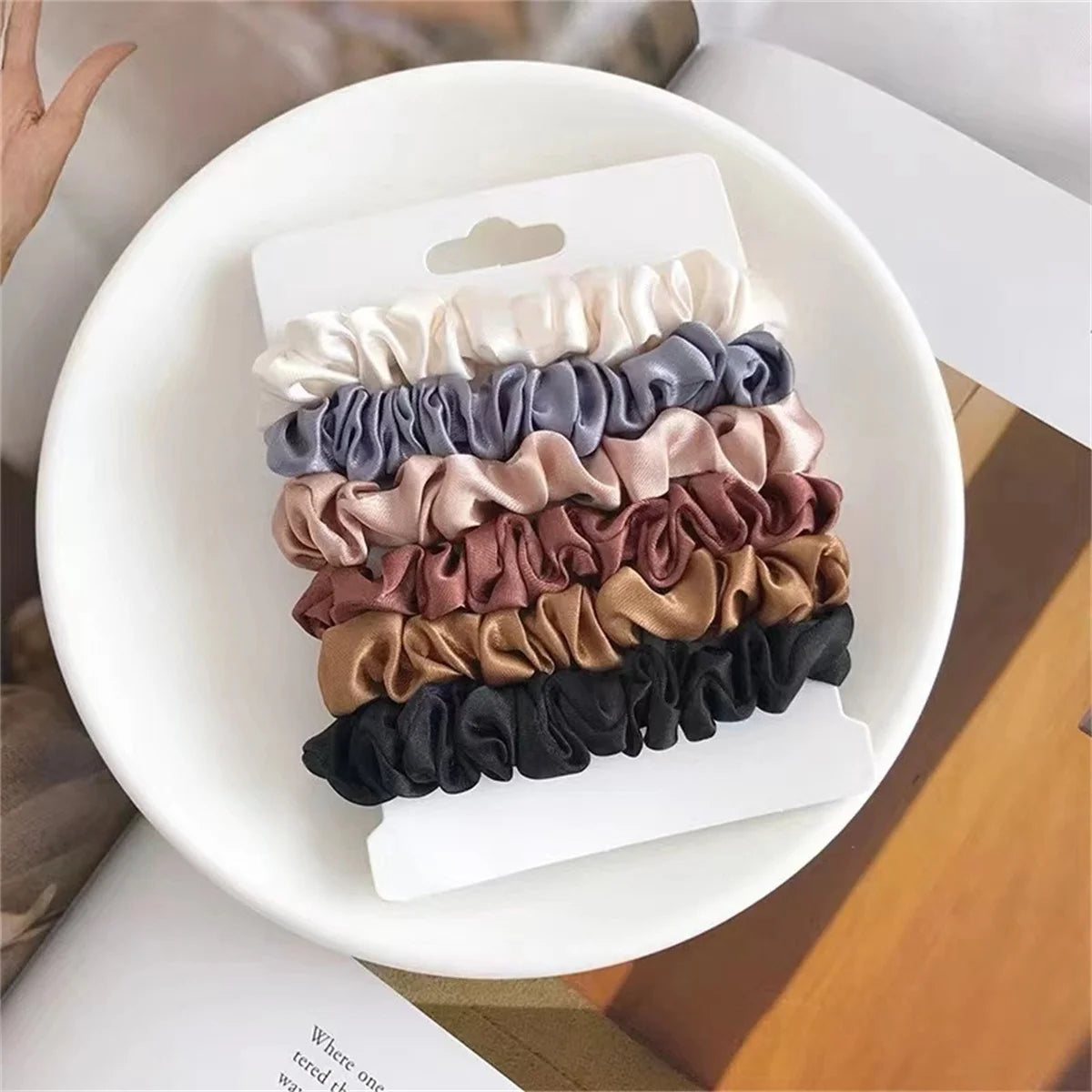 Women's Satin Hair Scrunchies — No-Crease Soft Silk-Feel Hair Ties (6-Pack) — view 3 of hair accessories