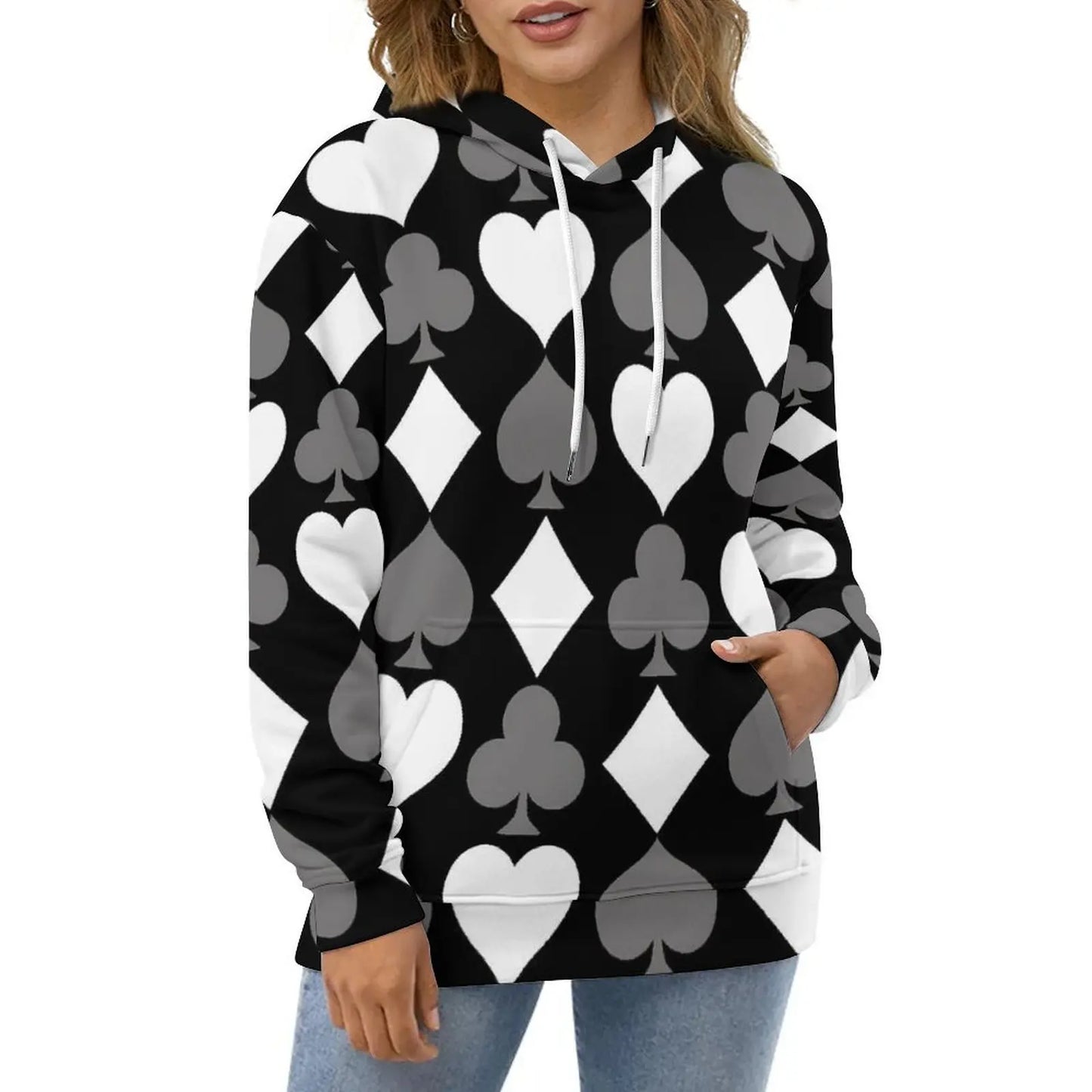 Poker Cards Suits Hoodies Playing Card Street Style Casual Hoodie Long Sleeve Aesthetic Graphic Sweatshirts Birthday Gift