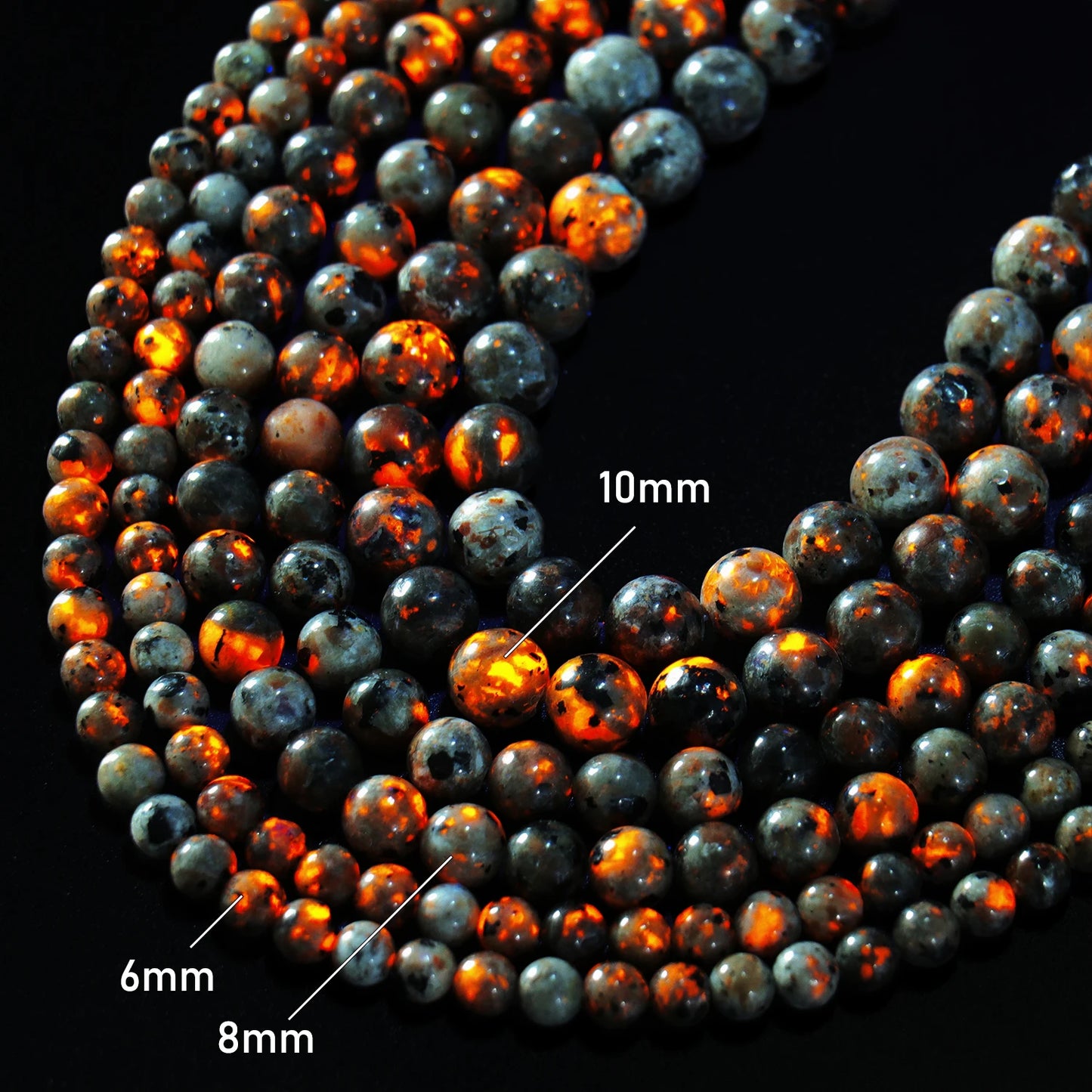 Pearl & Yooperlite Fire Sodalite Beads 15" — 8mm Glow Stone Strand for DIY Jewelry — view 4 of beads