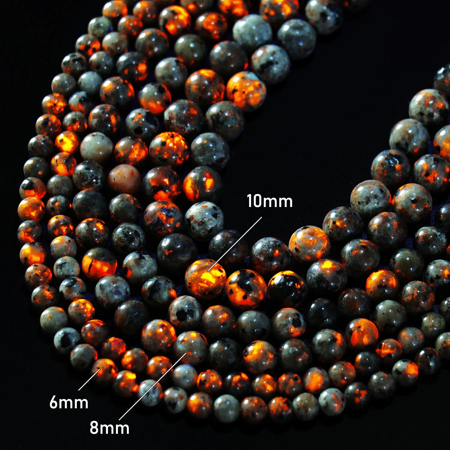 Pearl & Yooperlite Fire Sodalite Beads 15" — 8mm Glow Stone Strand for DIY Jewelry — view 4 of beads