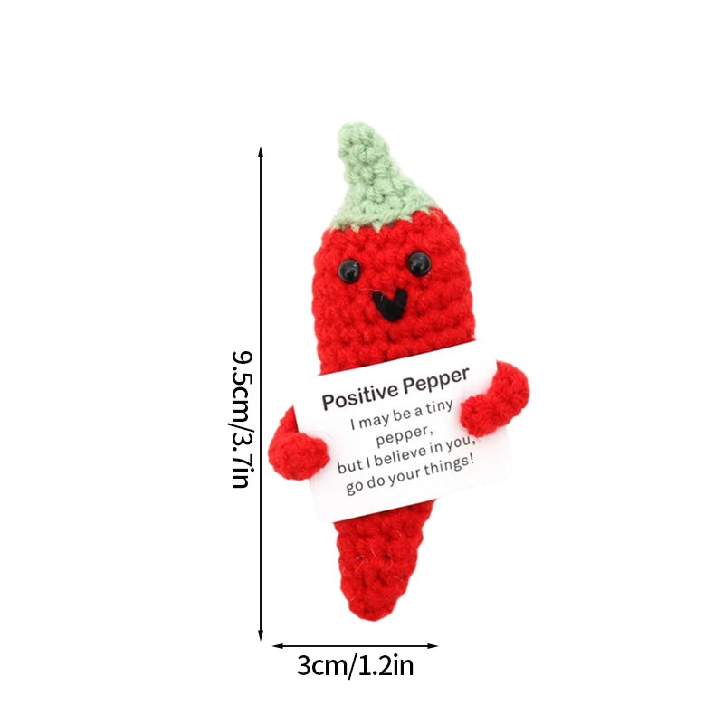 Home Decor Hand-Woven Crochet Ornament — Funny Vegetable Animal Doll with Hugging Card, Positive Energy Desk Accent & Gift