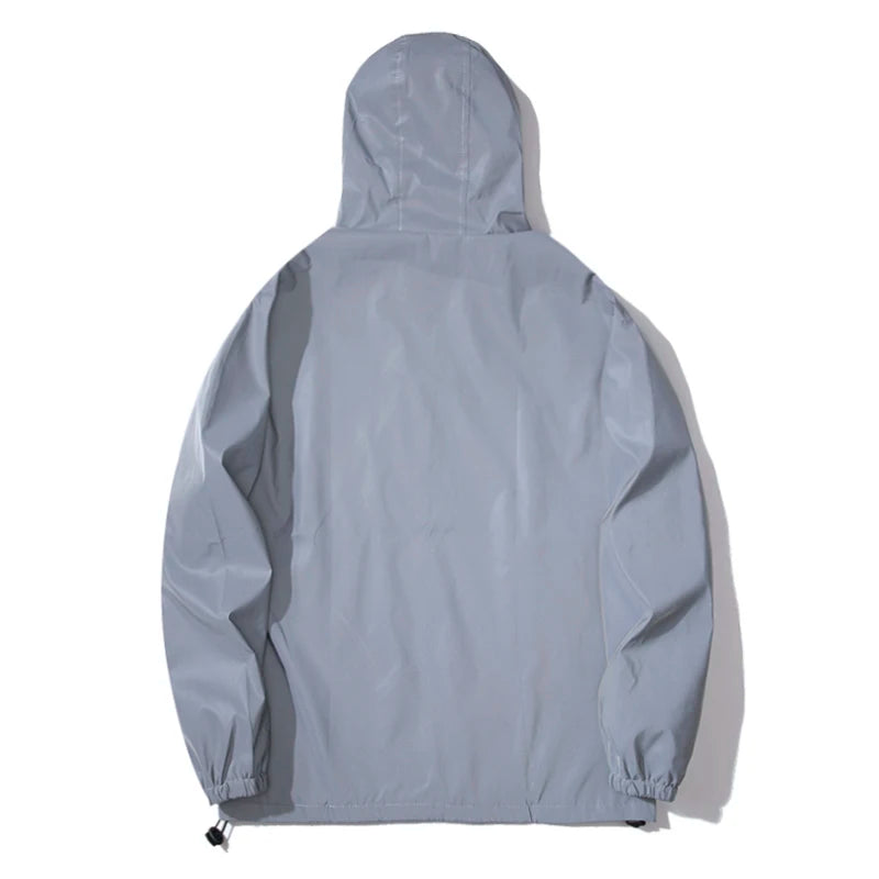 Men's reflective hooded windbreaker jacket for running and cycling at night — view 3