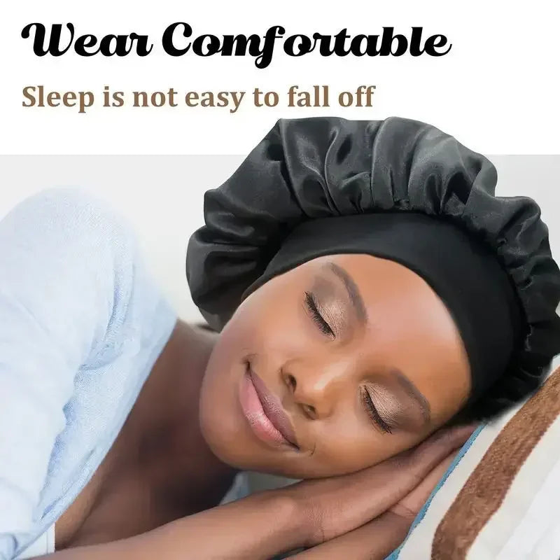 Satin Wide-Brim Sleep Bonnet – Silky Nightcap Hair Wrap with Soft Elastic Band — view 4 of beauty & personal care
