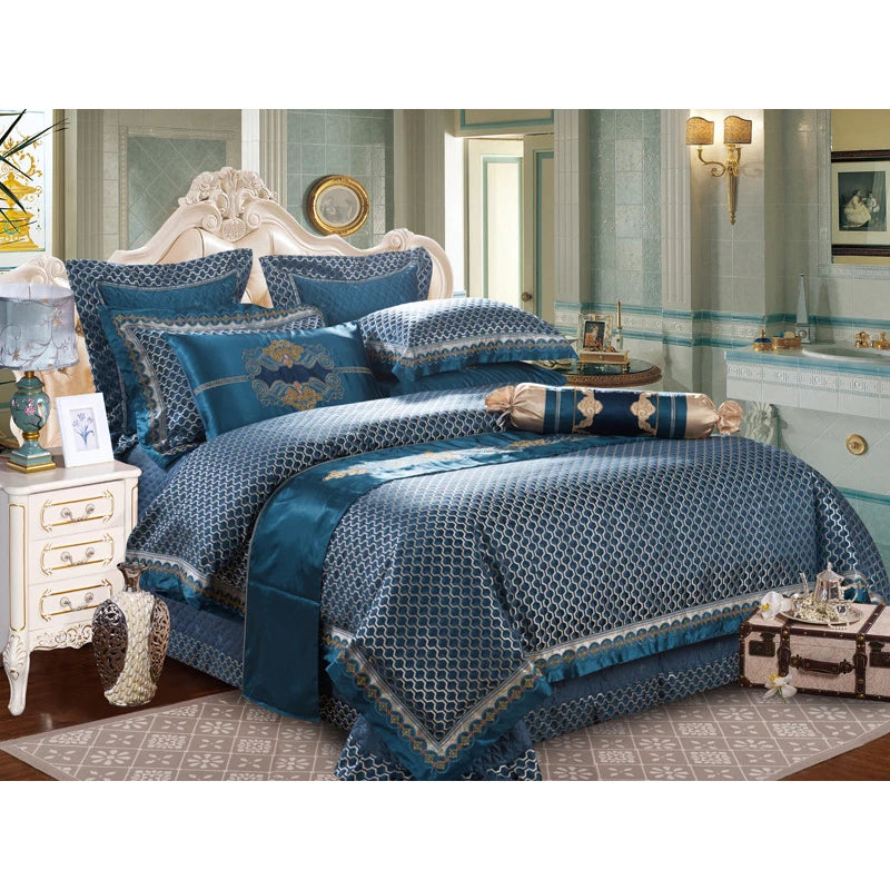 European high-end luxury wedding bedding set All cotton satin jacquard 4 pieces Duvet Cover Sheet Pillowcase Queen King size