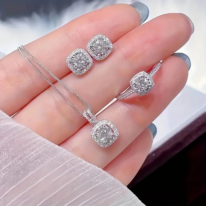 Luxury Cube Crystal Jewelry Set Women's Elegant Necklace Earrings Bracelet Statement Set — view 1 of jewelry sets