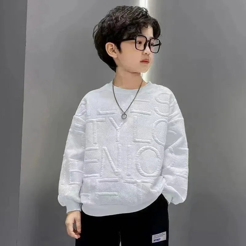 Boys Sweatshirts Spring Fall Children Letter Printing Cotton Pullover Teenage Tops Long Sleeve T Shirt Clothes 8 10 12 13 14Year