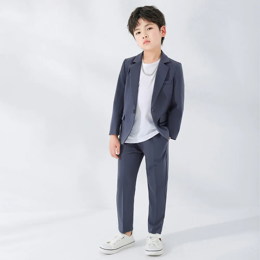 Kids Solid Blazer Jacket Pants Suits Boys Tuxedo Formal Dress Clothes Sets Children Fashion British Costume Teenage Leisure Suit