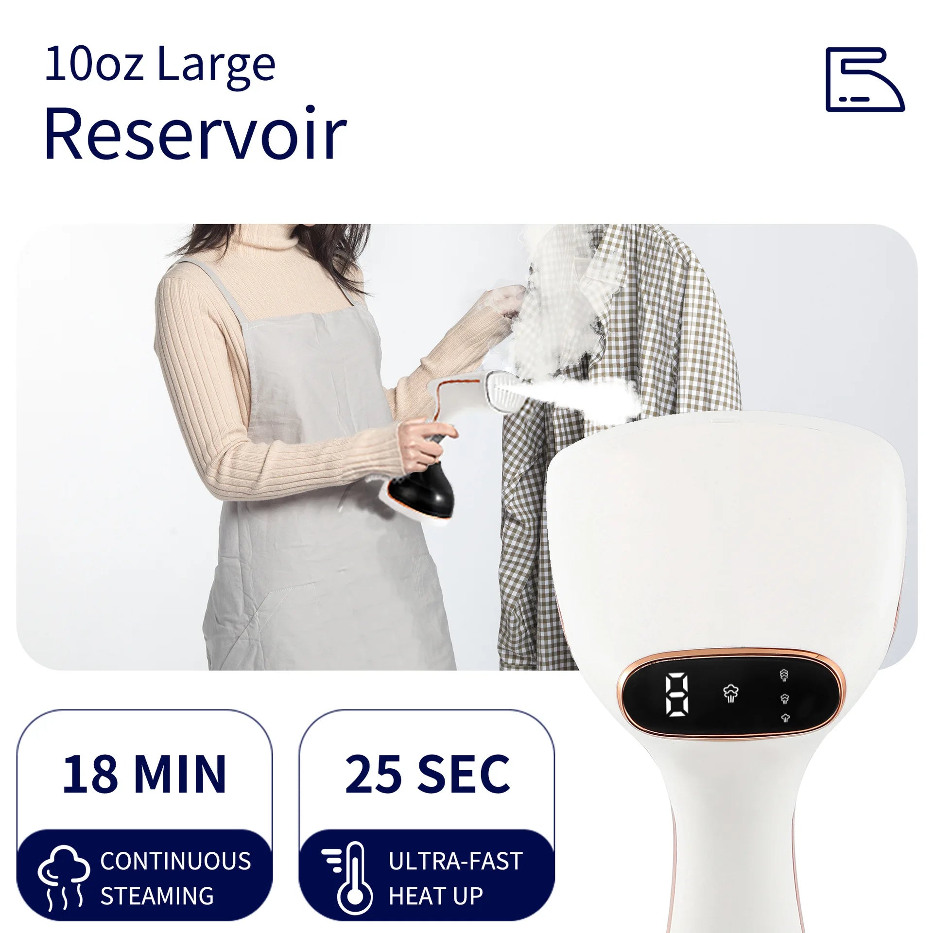 Tinsol 1800W Handheld Clothes Steamer – 15s Fast Heat, Touch Screen, 320ml Tank, 3 Gears — view 2 of home & kitchen