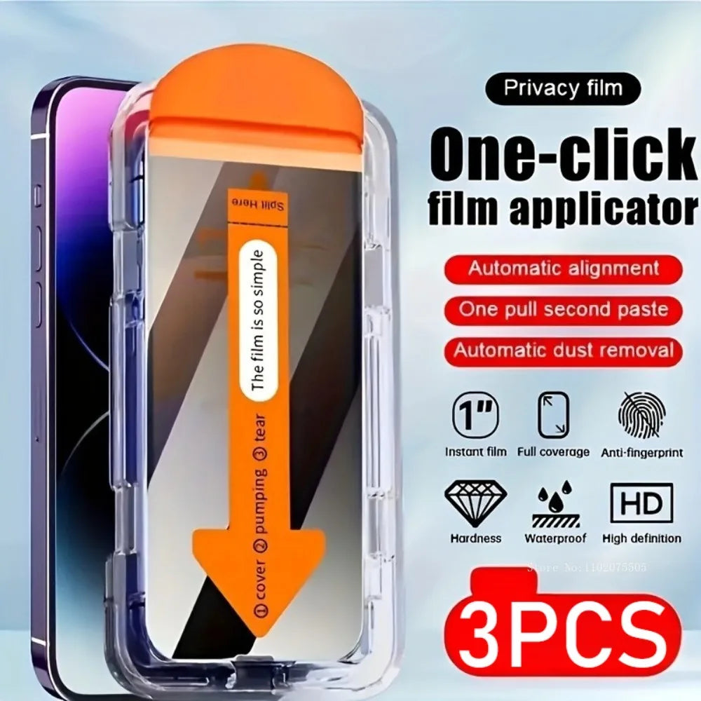3Pcs Privacy Tempered Glass for iPhone 16 Pro Max/16E/13/11/12 Mini One-Second Install — view 2 of screen protectors