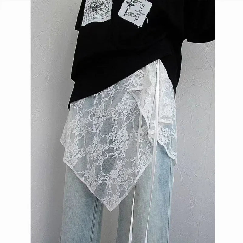 French Lace Up Short Fart Curtain Skirt Spring Layered Skirt INS Women Wrap Skirt Bandage Dress Apron Curtain Expansion Skirt