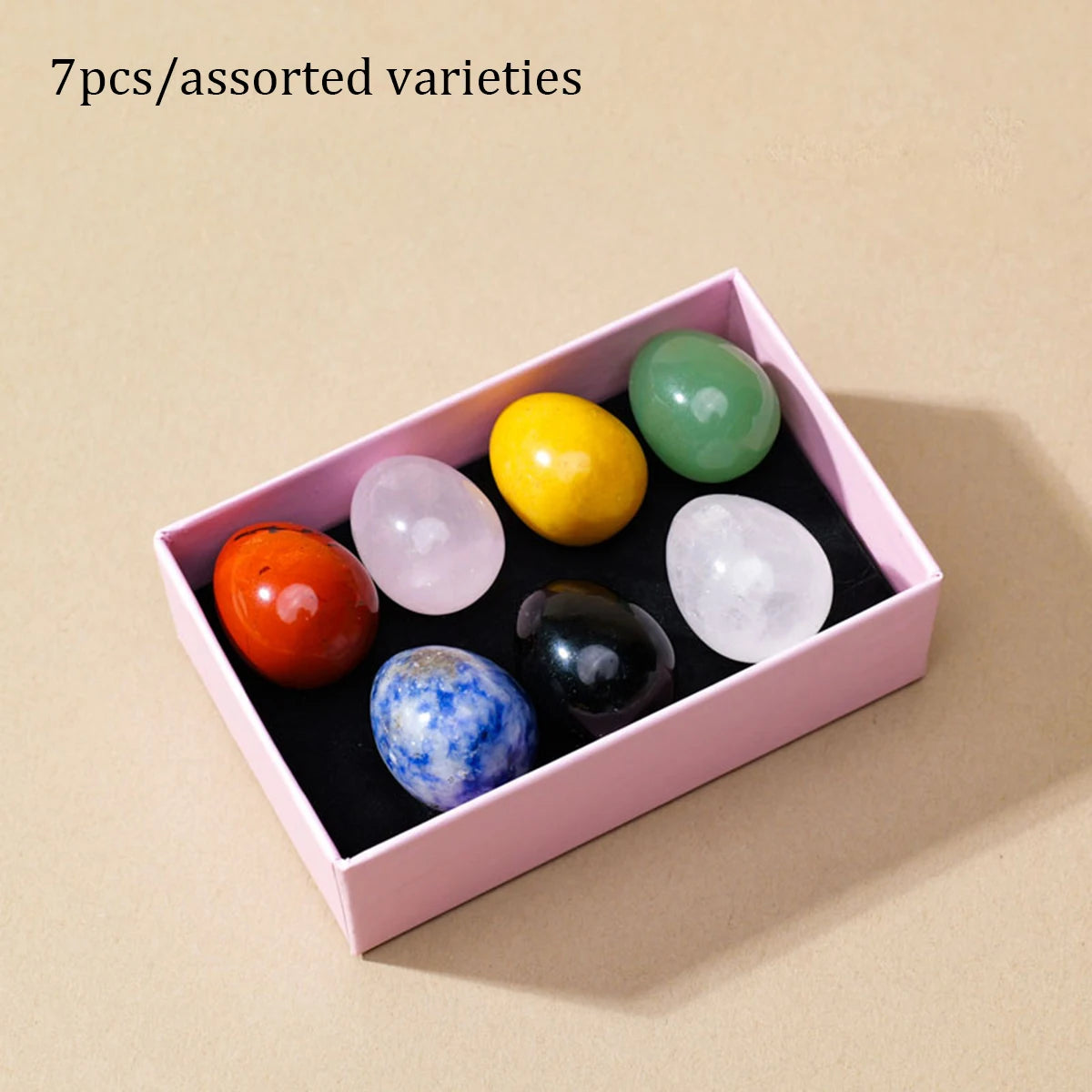 Crystal & Gemstone Mini Egg Stones Set — 5/7/10pc Polished Reiki Healing Gems Home Decor — view 8 of crystal & gemstone