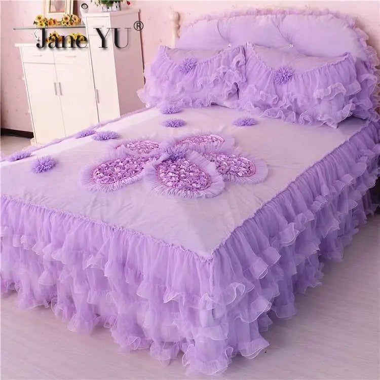 Winter Coral Fleece 4pcs Set Lace Princess Wind Pastoral Padded Plush Bed Skirt Double-sided Fleece Quilt Cover Bedding Sets