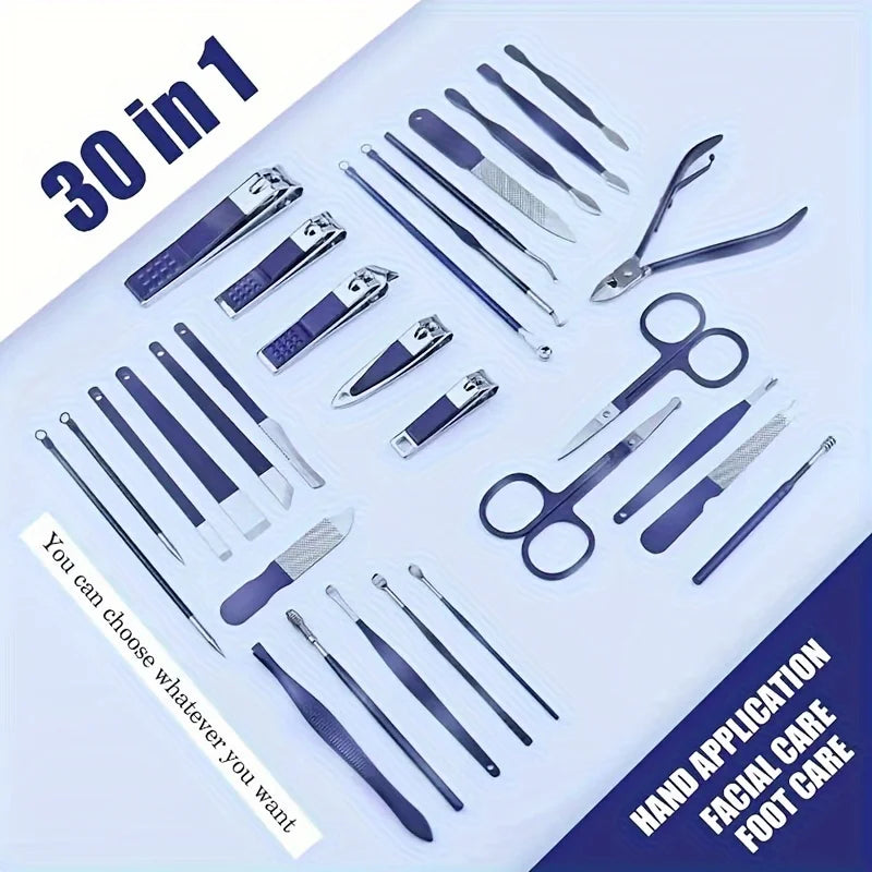 30PCS Nail Clipper Set – High-Quality Steel Manicure & Pedicure Kit with Nail Scissors and Grooming Tools