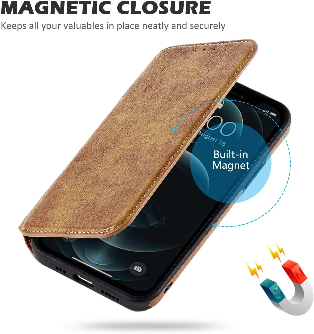 RFID-Blocking Leather Wallet Case for iPhone 11–16 Pro Max Slim Flip — view 3 of phone cases