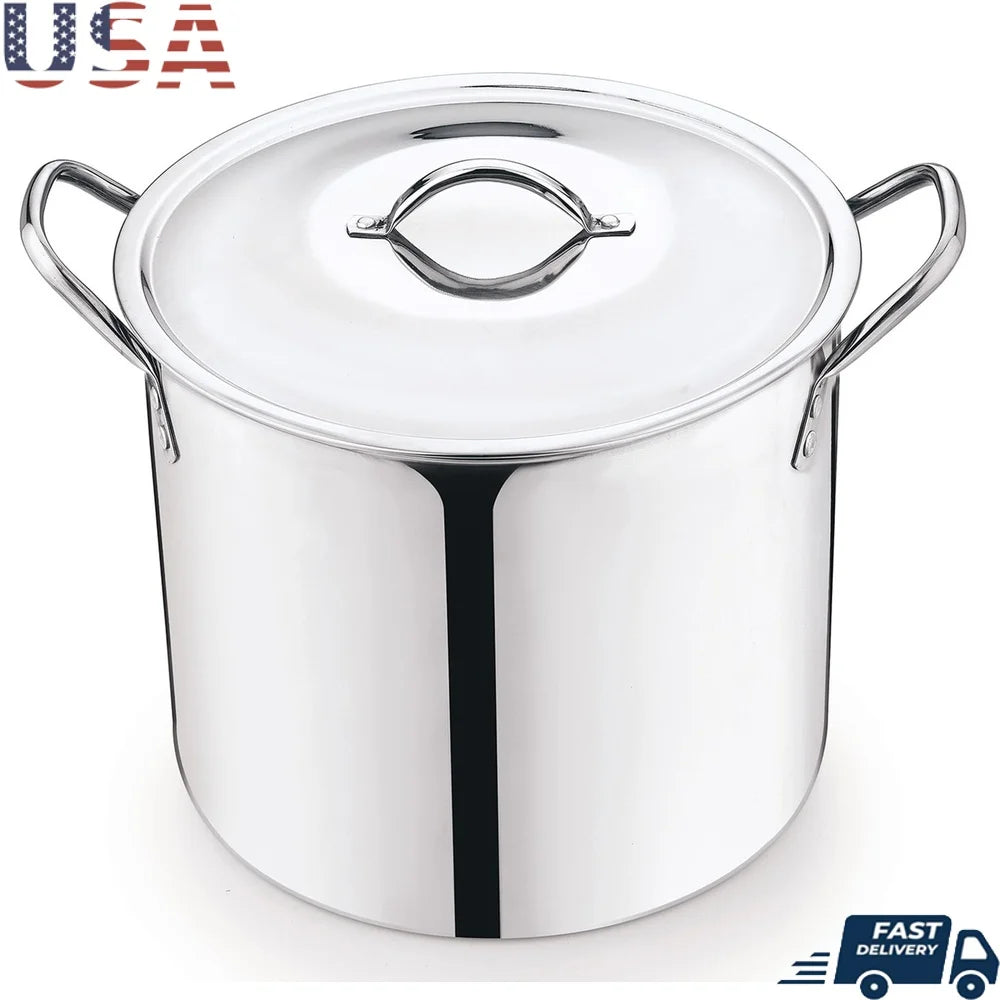 12 Quart Stainless Steel Stock Pot Heavy-Duty with Tempered Glass Lid Induction-Compatible Soup Pasta Stew Pot — view 1 of cookware