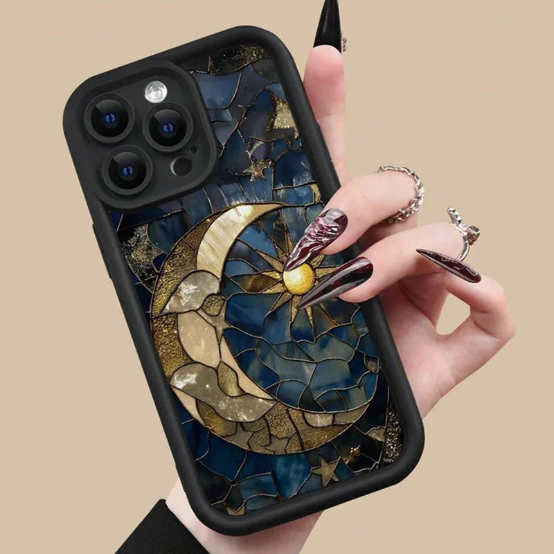 Aesthetic Sun & Moon Glass Silicone Case for iPhone 8–16 Pro Max Boho — view 2 of phone cases