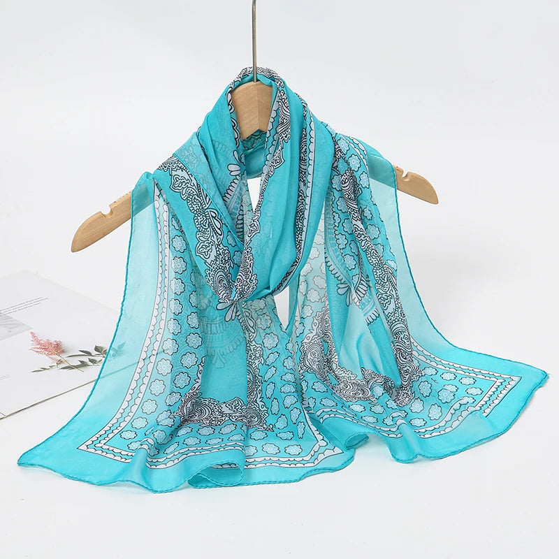 Printed Chiffon Scarf — Lightweight Sun-Protection Beach Shawl Wrap — view 7 of scarves