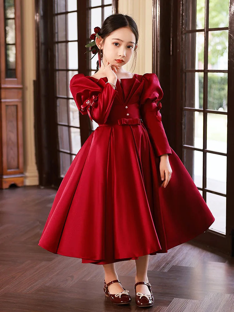 2024 Red Christmas Dress for Girls Children's Luxury Party Dress For Weddings Kid Girl Princess Beading Ball Gown Infant Vestido