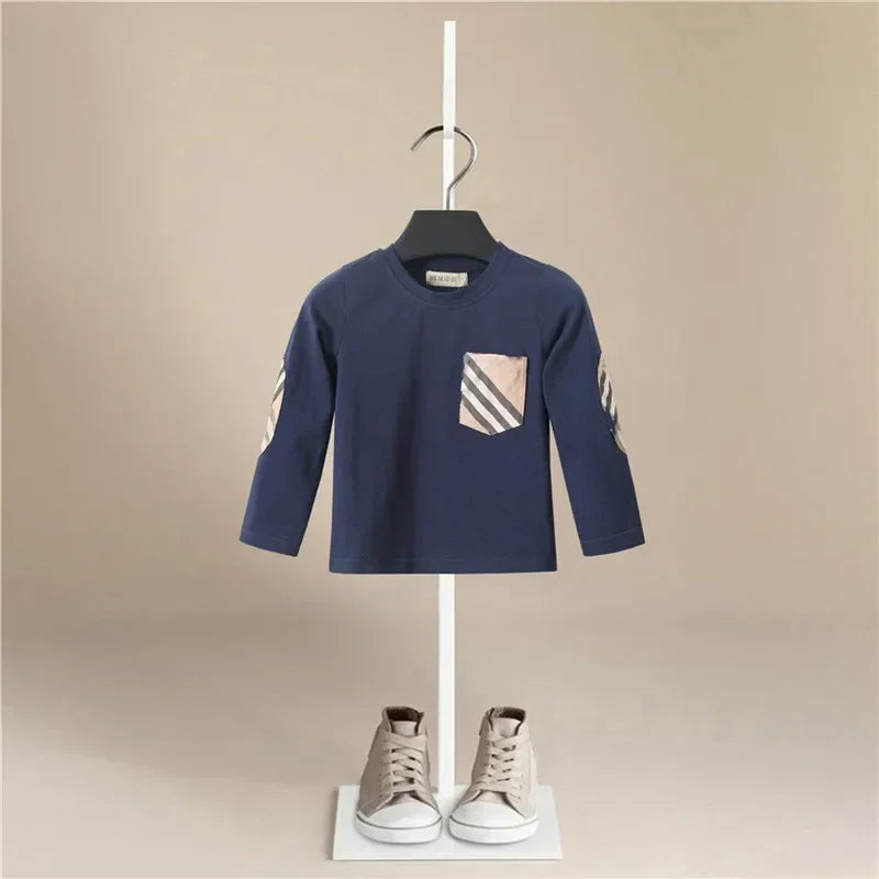 Spring Autumn Kids Boy Girls Cotton T-shirt Toddler Solid Casual Long Sleeve Top Tee for Children Soft Korean Style Tops Clothes