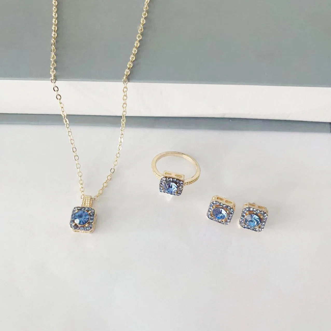Luxury Cube Crystal Jewelry Set Women's Elegant Necklace Earrings Bracelet Statement Set — view 6 of jewelry sets