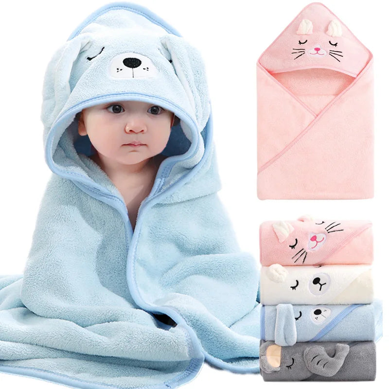 Cartoon Animal Hooded Baby Bath Towel - Soft Newborn Wrap Blanket — view 1 of baby bath