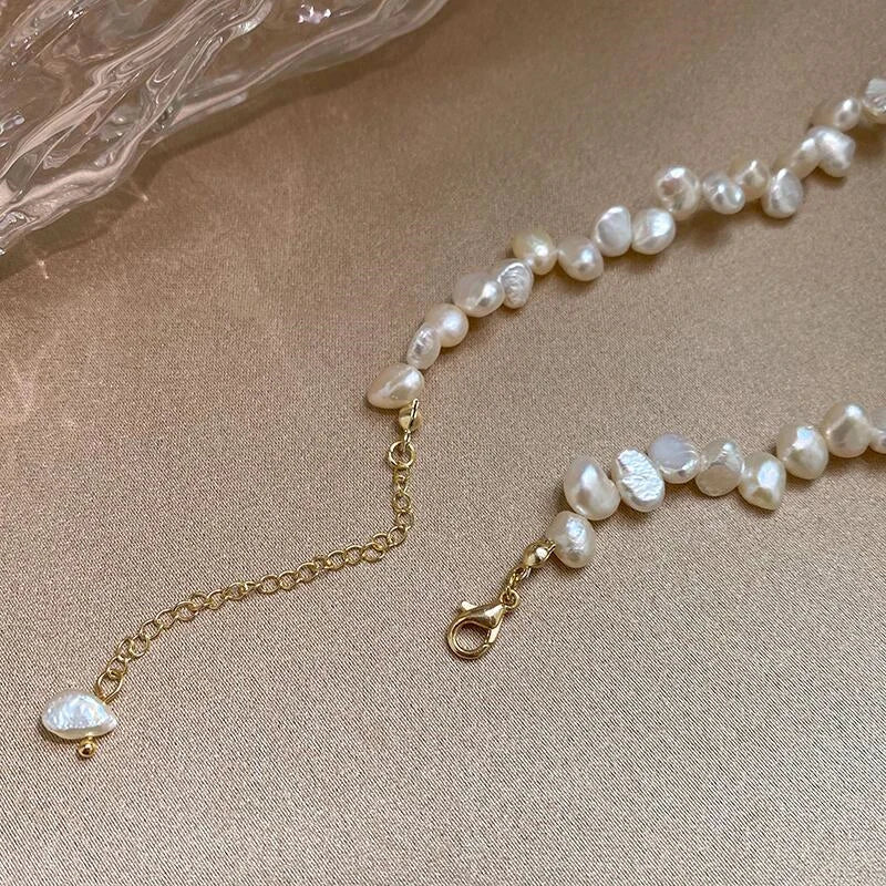 Pearl Baroque Choker Necklace — White Collarbone Chain Wedding & Fashion Piece — view 3 of necklaces