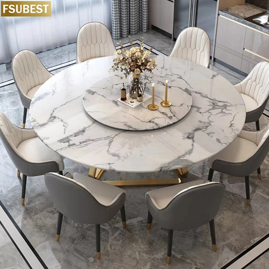 Italian Modern 8-Seater Dining Table Set – Marble & Gold Stainless Steel Elegance