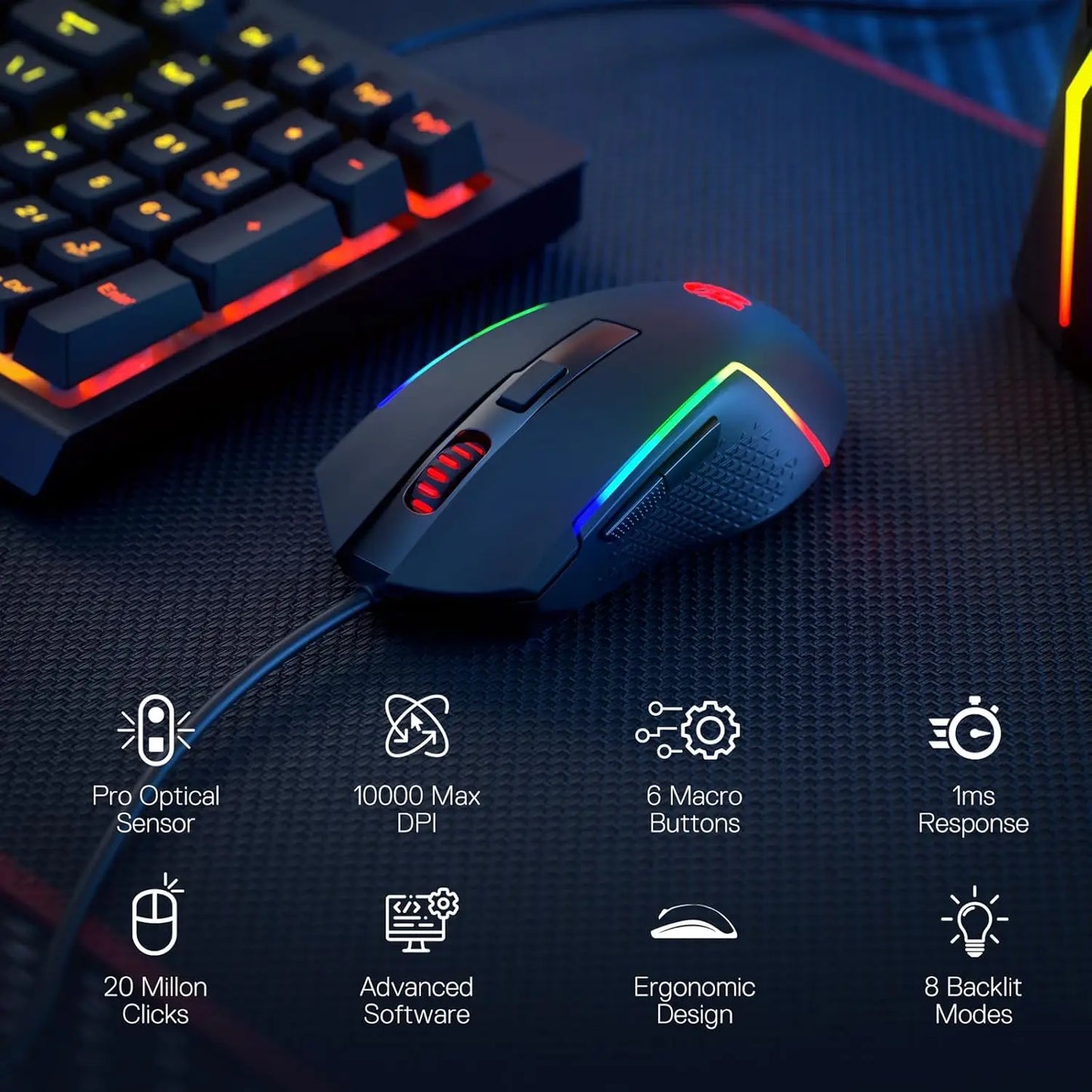 Redragon S141 Gaming Keyboard & Mouse Combo – K515 Wired RGB Keyboard + M616 10000 DPI Gaming Mouse — view 2 of electronics & gadgets