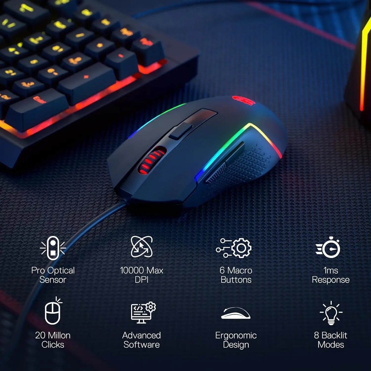 Redragon S141 Gaming Keyboard & Mouse Combo – K515 Wired RGB Keyboard + M616 10000 DPI Gaming Mouse — view 2 of electronics & gadgets