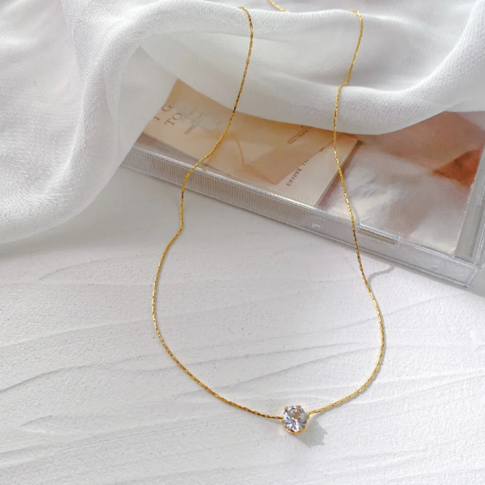 Women's Dainty Zircon Charm Necklace — 18K Gold Plated Anti-Tarnish Jewelry — view 6 of jewelry