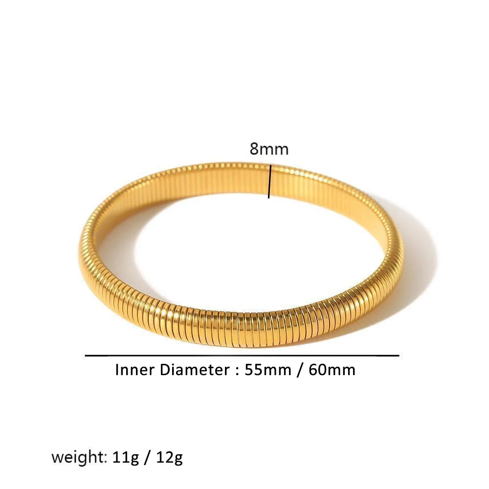 Women's 304L Steel Elastic Bracelet — 18K Gold Plated Chunky Punk Bangle Jewelry — view 13 of jewelry
