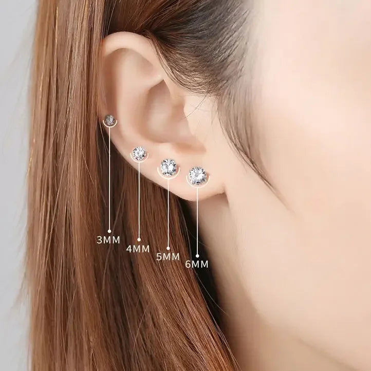 Women's 925 Sterling Silver Crystal CZ Stud Earrings — Tiny Clear Gemstone Jewelry — view 2 of jewelry