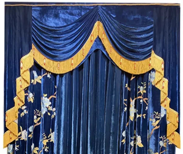 Royal Blue Velvet Bird Embroidery Curtains – Thick Shading Flocking Drapes for Living Room & Bedroom