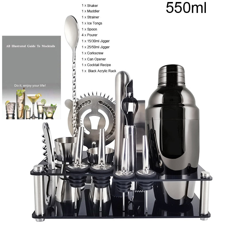 1-14 Pcs Stainless Steel Cocktail Shaker Set – 600ml/750ml Mixer for Drinks