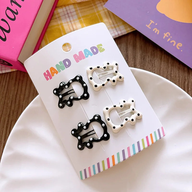 New polka dot hair clip black and white color clip girl versatile bangs clip hair accessory for short hair — view 12 of product