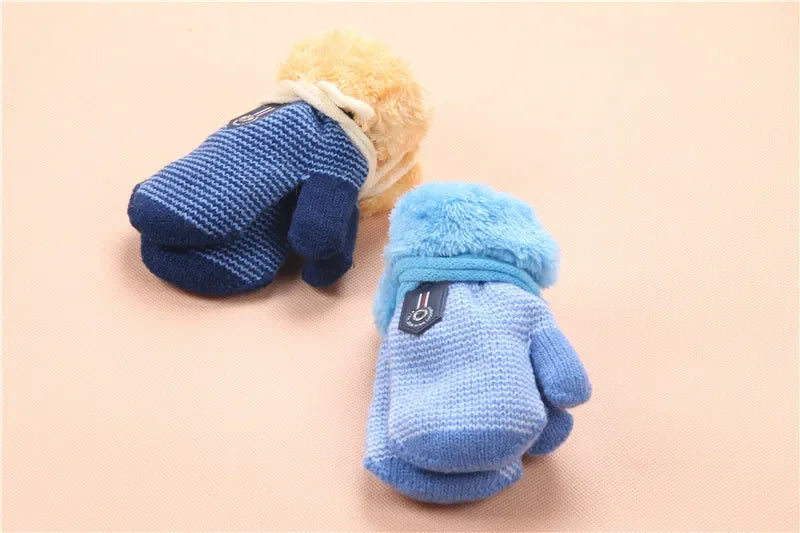 Baby Winter Knitted Gloves – 0-3 Years Warm Full-Finger Mittens with Rope