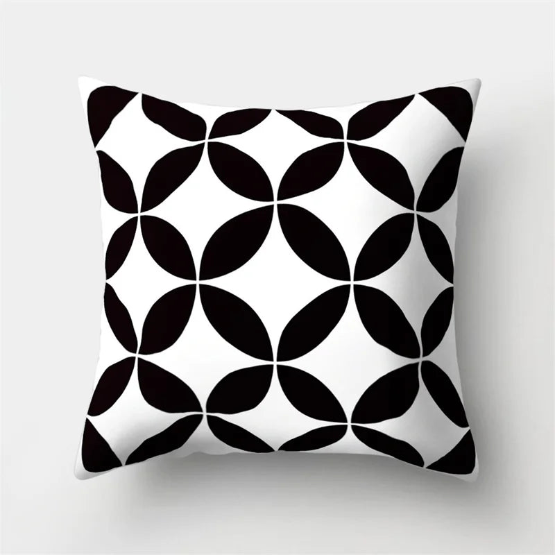 Black &amp; White Geometric Pillowcase &mdash; 45&times;45 cm Modern Sofa &amp; Office Cushion Cover