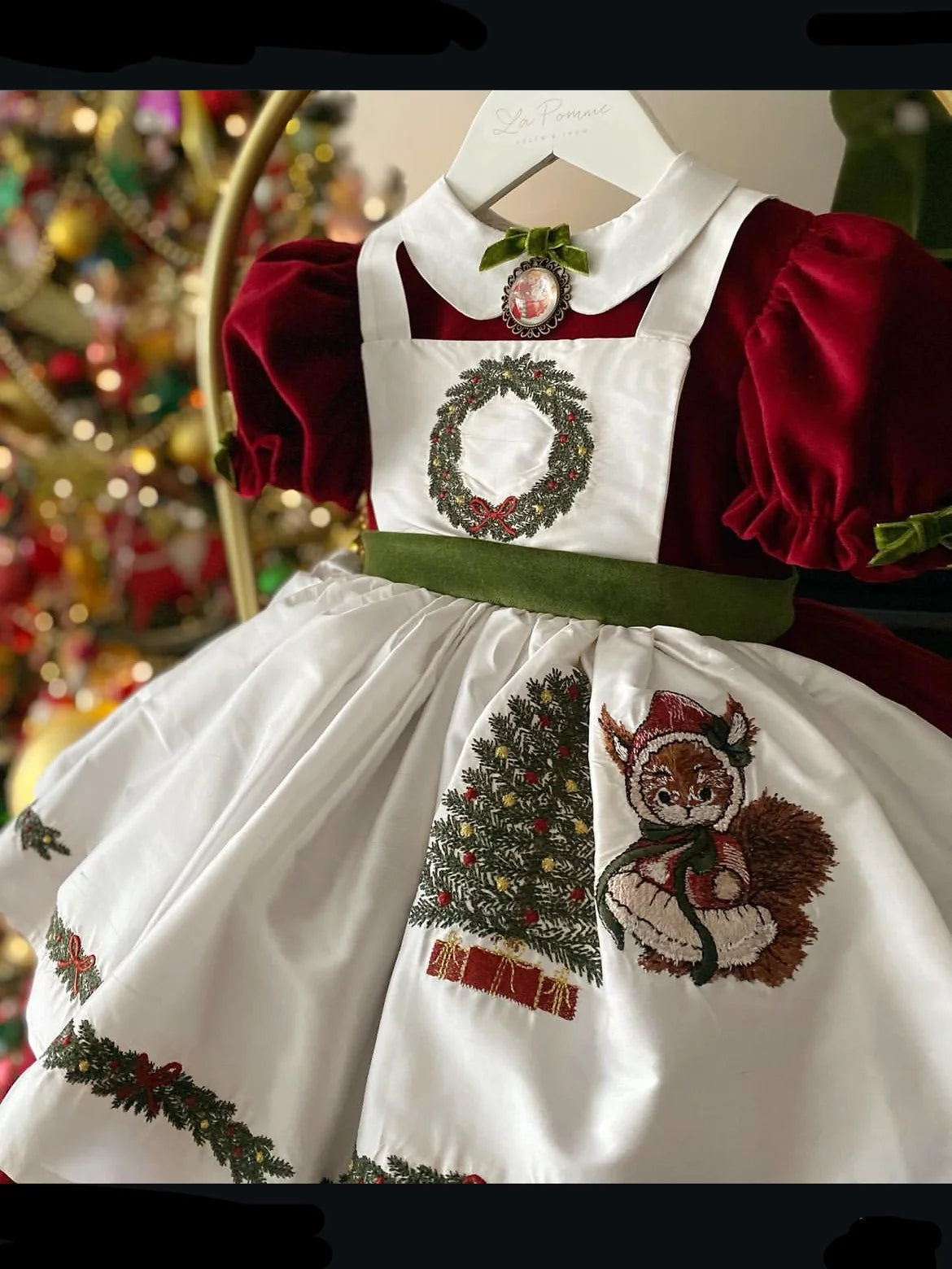 Baby Girl Red Christmas Tree Embroidery Princess Dress – Ages 0-12Y