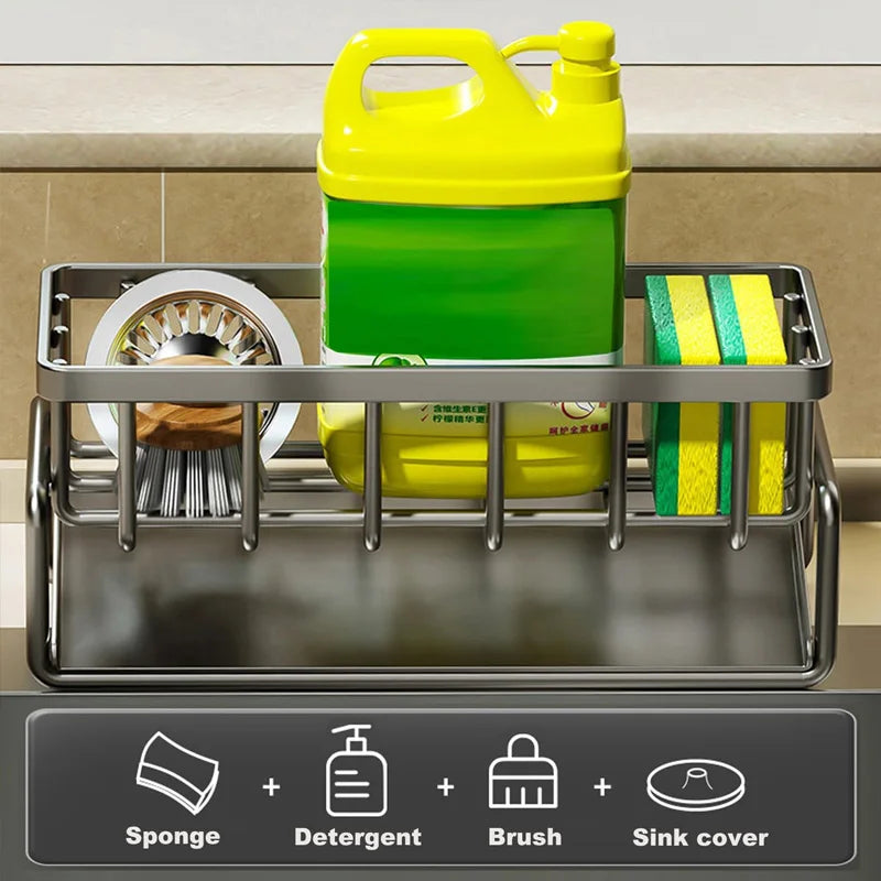 Kitchen Sink Organizer Rack with Tilted Water Tray, Carbon Steel — product photo 3