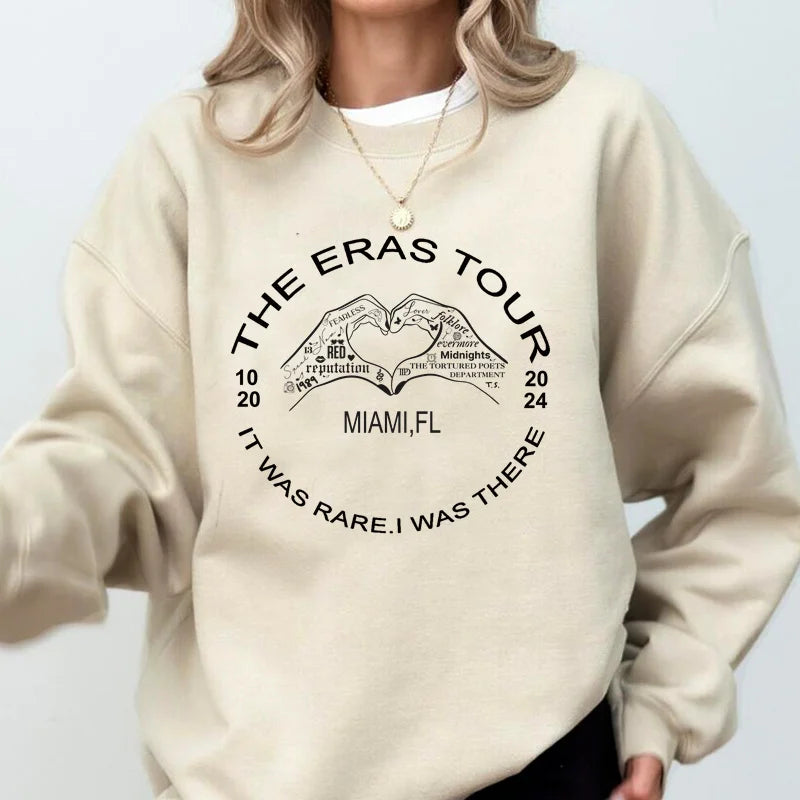 Eras Tour Sweatshirt Concert Heart Hands It Was Rare I Was There Hoodie Long Sleeve Pullover Crewneck Sweatshirts Streetwear