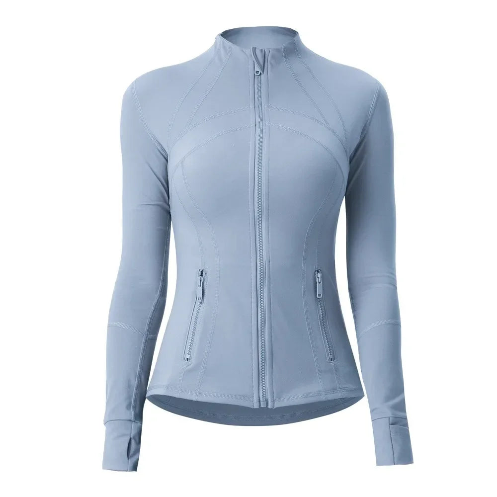 Women Running Jackets Athletic Workout Fitness Jacket Track Full Zip Up Gym Tops Slim Fit Yoga Shirt Long Sleeve Sports Coats