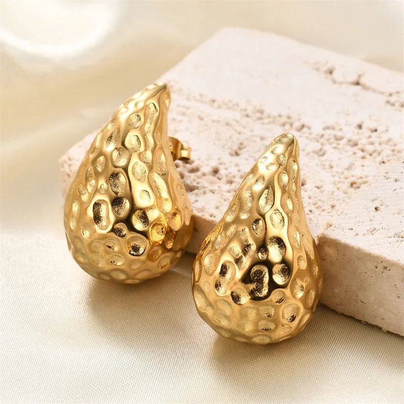 Women's Chunky Dome Drop Earrings — Gold Plated Vintage Teardrop Jewelry — view 15 of jewelry