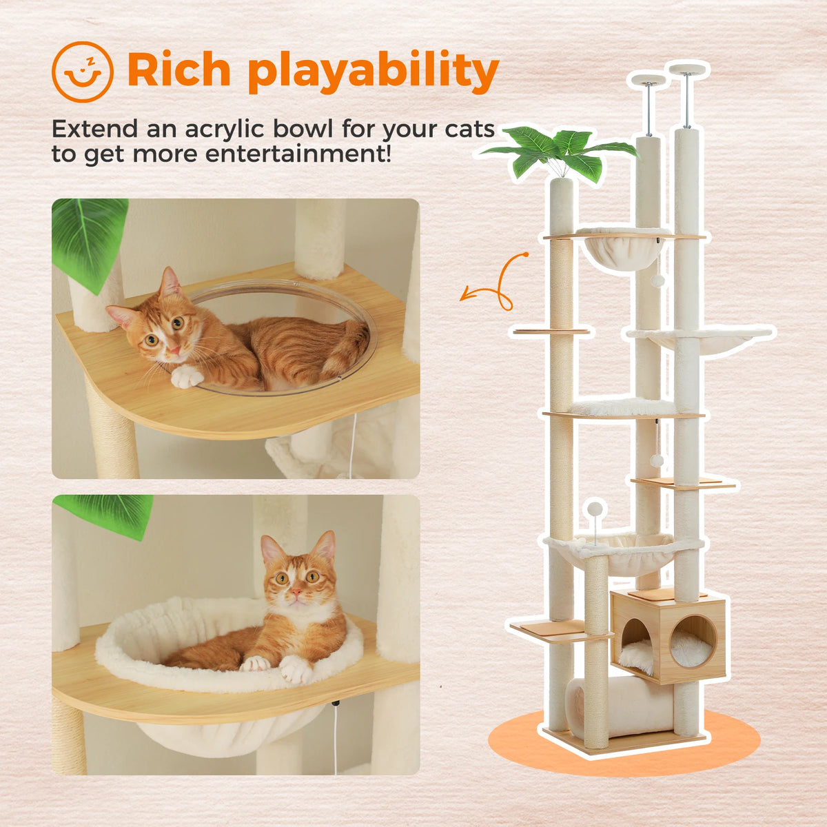 Height-Adjustable Wooden Cat Tree with Hammock & Sisal Scratching Post — product photo 4