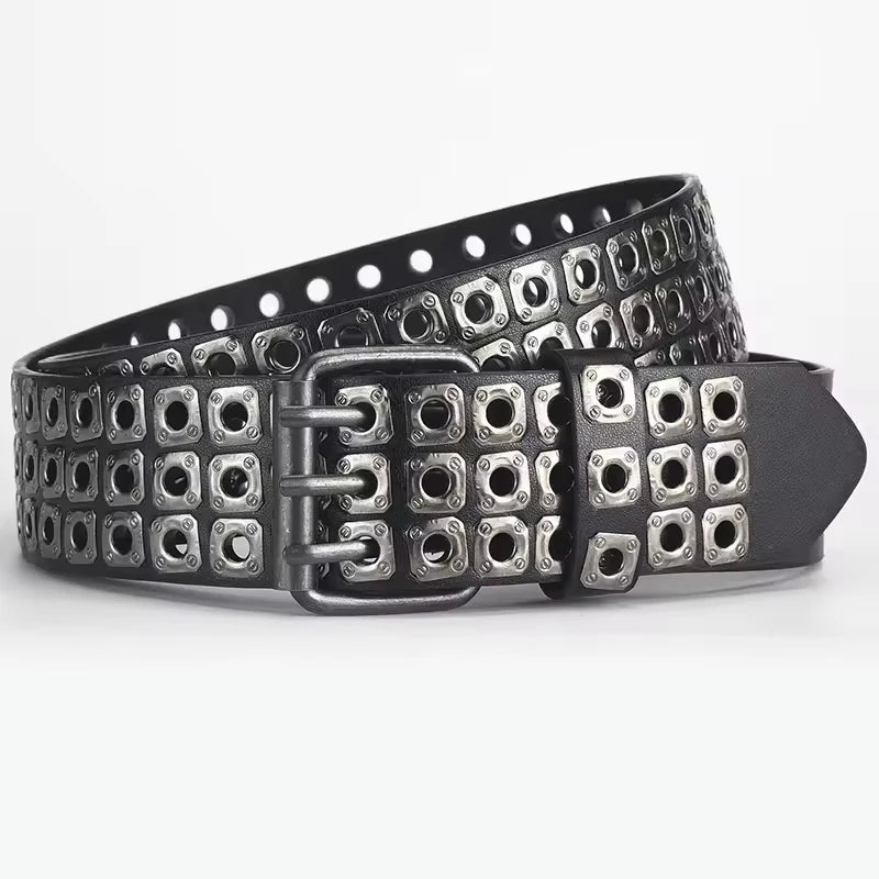 Belts Punk Studded Women's PU Leather Belt — Square Beads & Willow Nails — view 7 of belts
