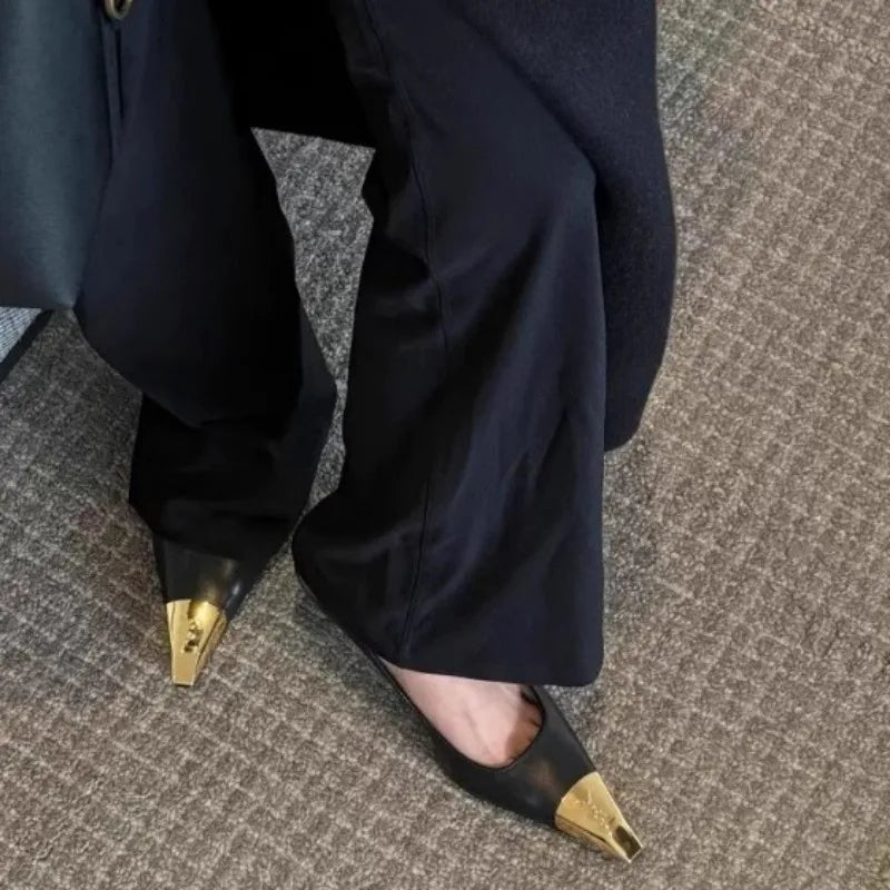 Heels & Pumps — Metallic Pointed-Toe Stiletto Heels, Spring Leather Non-Slip Shallow Pumps — view 2 of heels & pumps