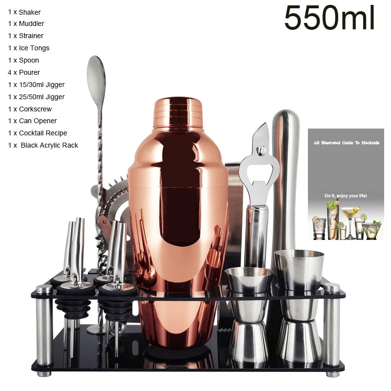 1-14 Pcs Stainless Steel Cocktail Shaker Set – 600ml/750ml Mixer for Drinks